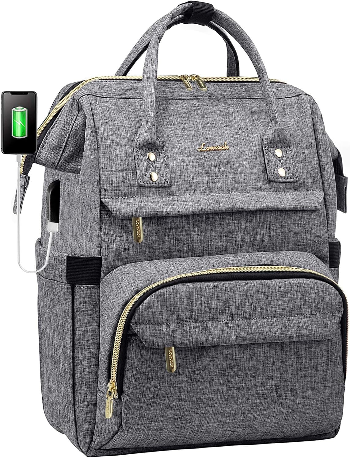 Laptop Backpack Women, 15.6 Inch Work Backpack Woman for Teacher Nurse Bags, Computer College Backpack Purse, Waterproof Anti-Theft Travel Back Pack with USB Charging Port, Grey